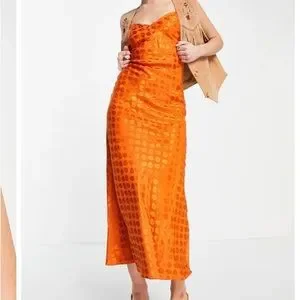 open lace back dress Orange Floral Woven Jacquard Anarkali Style Gown